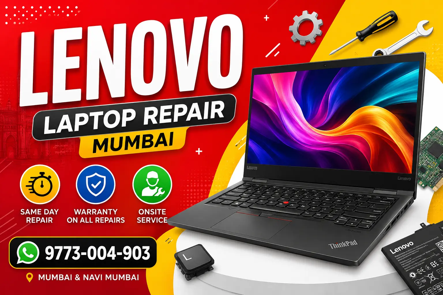 Lenovo laptop repair centre Mumbai — keyboard, screen, battery and motherboard repair